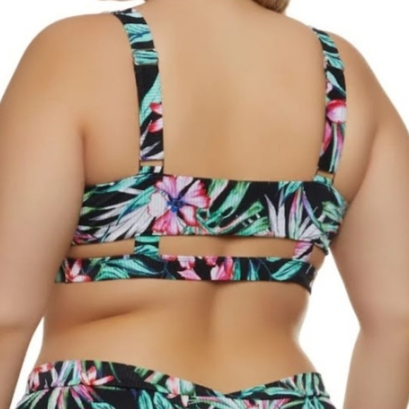 SEXY ☆ BLACK TROPICAL PRINT ☆ ZIP FRONT ☆ CAGED RIBBED BIKINI ☆ NWT - Picture 6 of 12